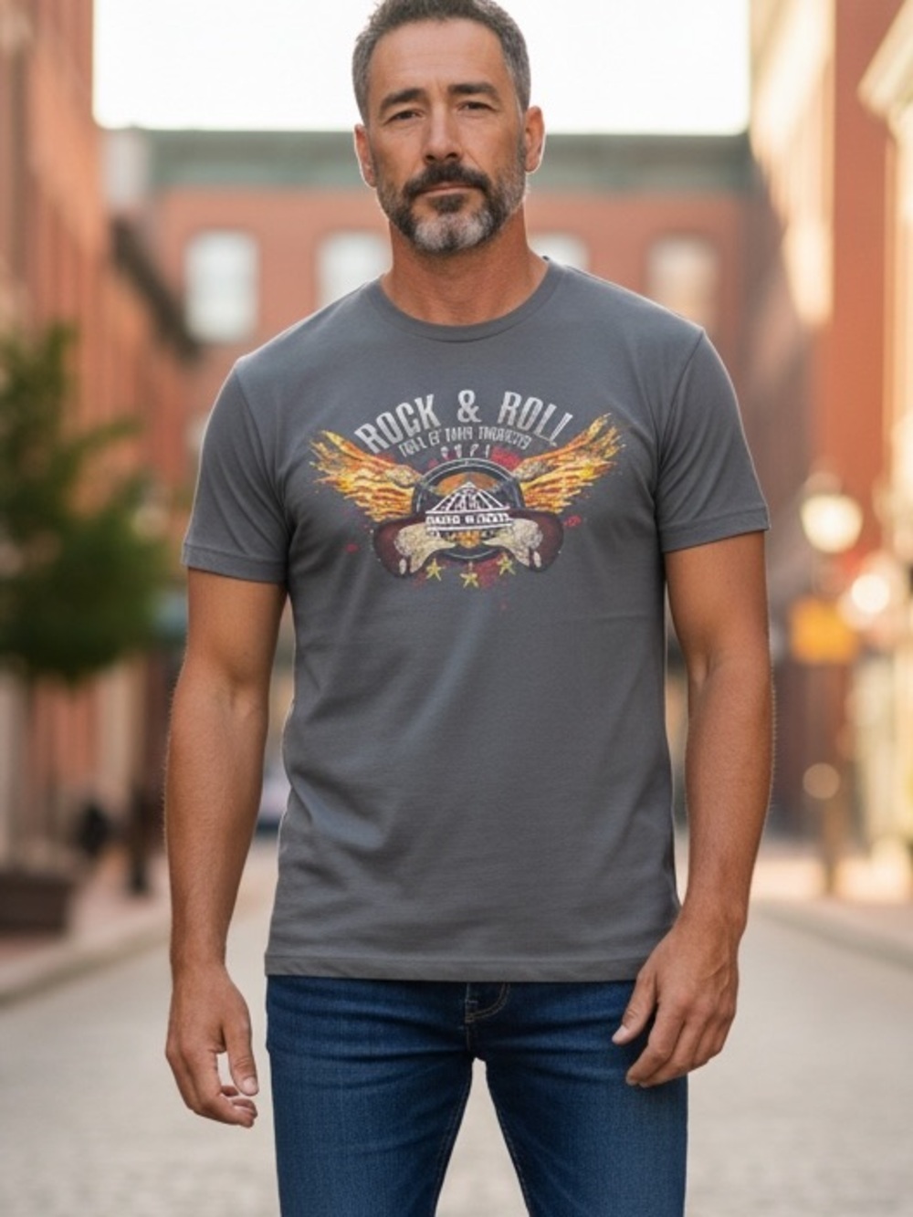 Men's Rock & Roll Graphic Tee - Gray (005)